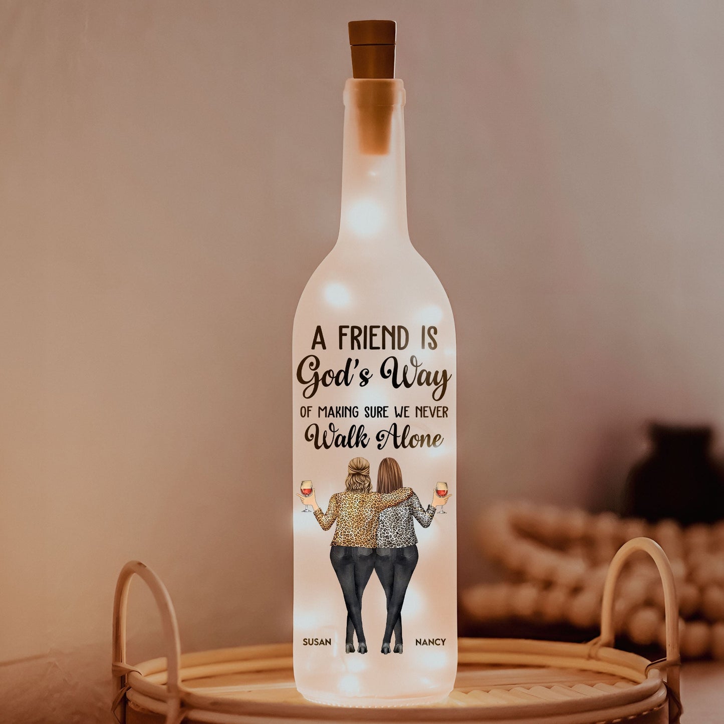 A Friend Is God's Way Bottle Lamp – Personalized Light-Up Gift for Best Friends
