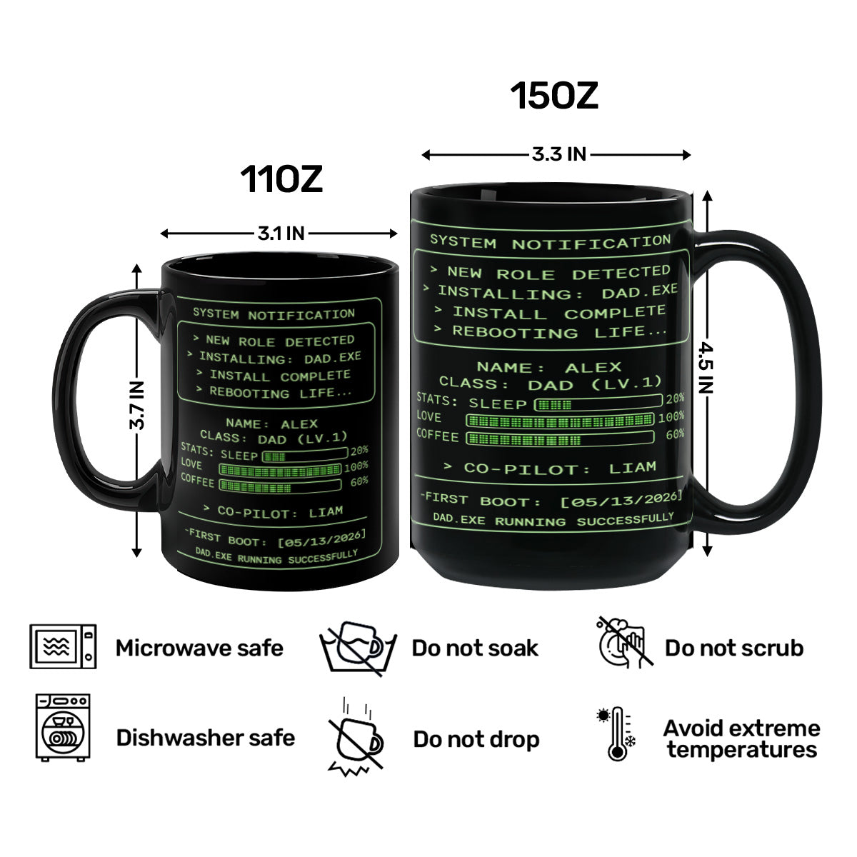 Personalized Dad.exe Full Color Mug, Funny System Notification Design for Coffee Time, Unique Gift for Dad