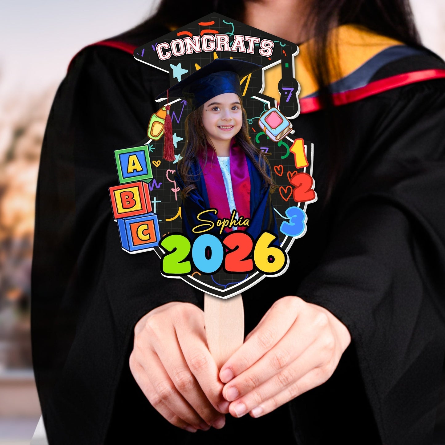 Personalized Graduation Foam Board Fan with Photo and Congrats Design for Kindergarten Graduation, Unique Gift for Kids
