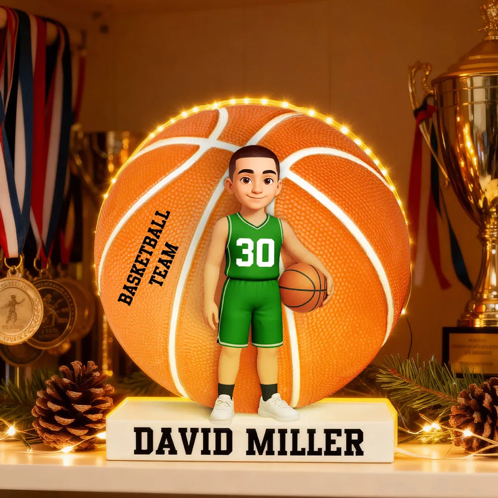 Custom Basketball Team Acrylic Light Box with Cute Player Illustration β Warm Atmosphere Light and Memorable Gift for Sports Lovers