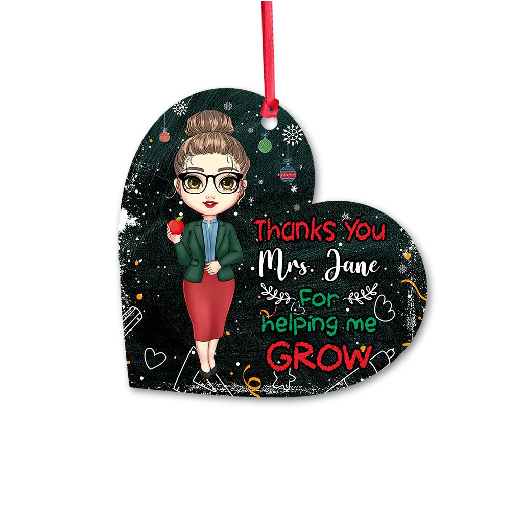 Thank You For Helping Me Grow - Personalized Christmas Teacher Ornament (Printed On Both Sides)