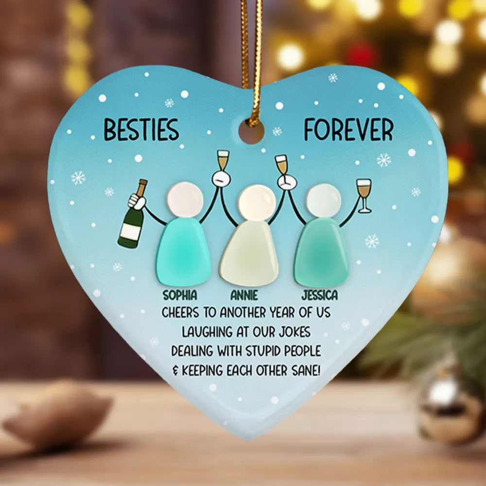 Personalized Besties Heart Ornament β Double-Layer Ceramic & Acrylic Design with Sea-Glass Look, Friendship Holiday Gift