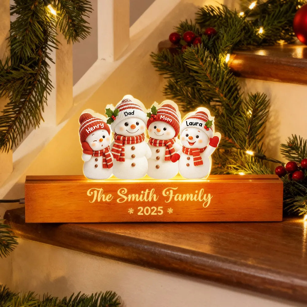 Snowman Grandkids Acrylic Block LED Plaque - Cozy Christmas Glow, a unique gift for Grandparents