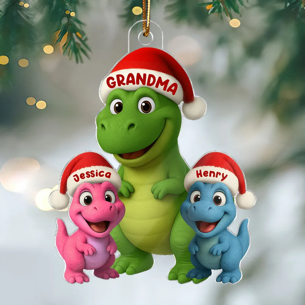 Christmas Grandma & Grandkids Dinosaur Acrylic Ornament β Adorable Family Keepsake, Perfect Gift for Grandparents