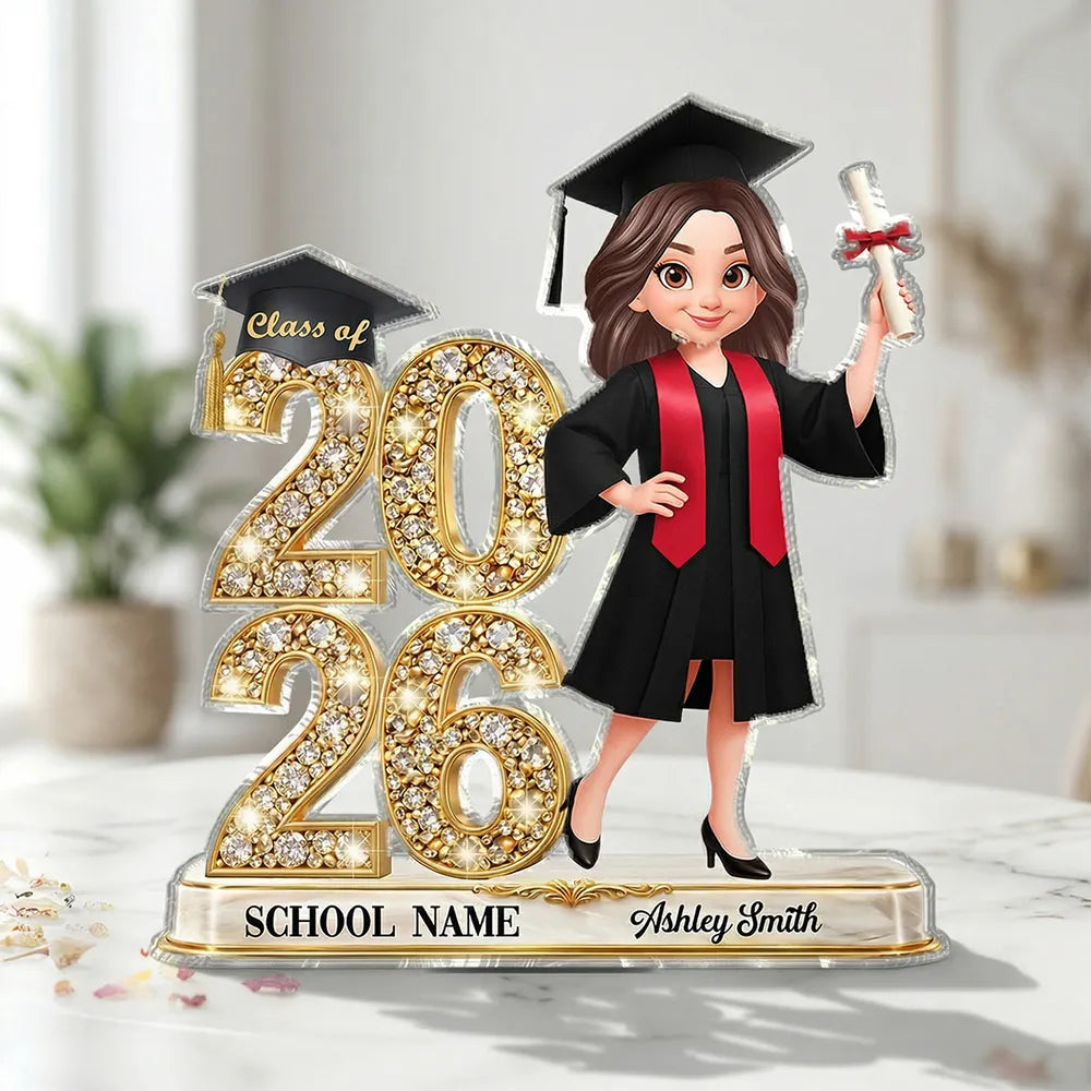 Personalized Shaped Acrylic Block Plaque Graduation Keepsake, Class Of Glitter Year Design, Unique Gift For Graduates