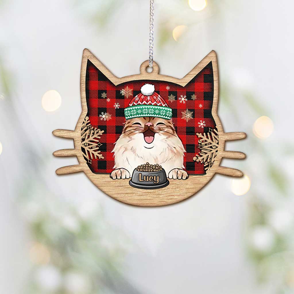 Happy Cat - Personalized Christmas Cat Ornament (Printed On Both Sides)