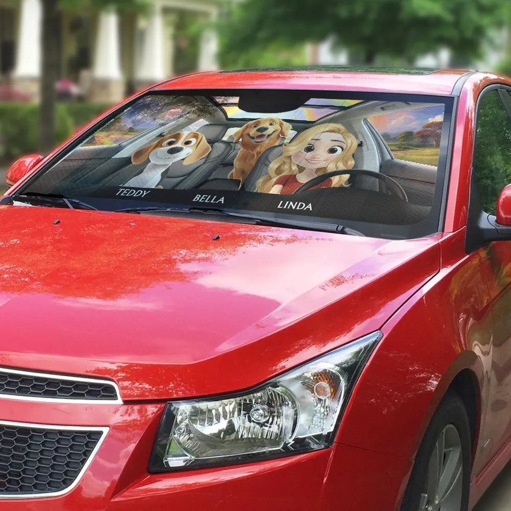 Life Is Better With My Dog - Personalized with Names of Your Loved Ones and Pets for a Fun and Unique Car Windshield Sunshade