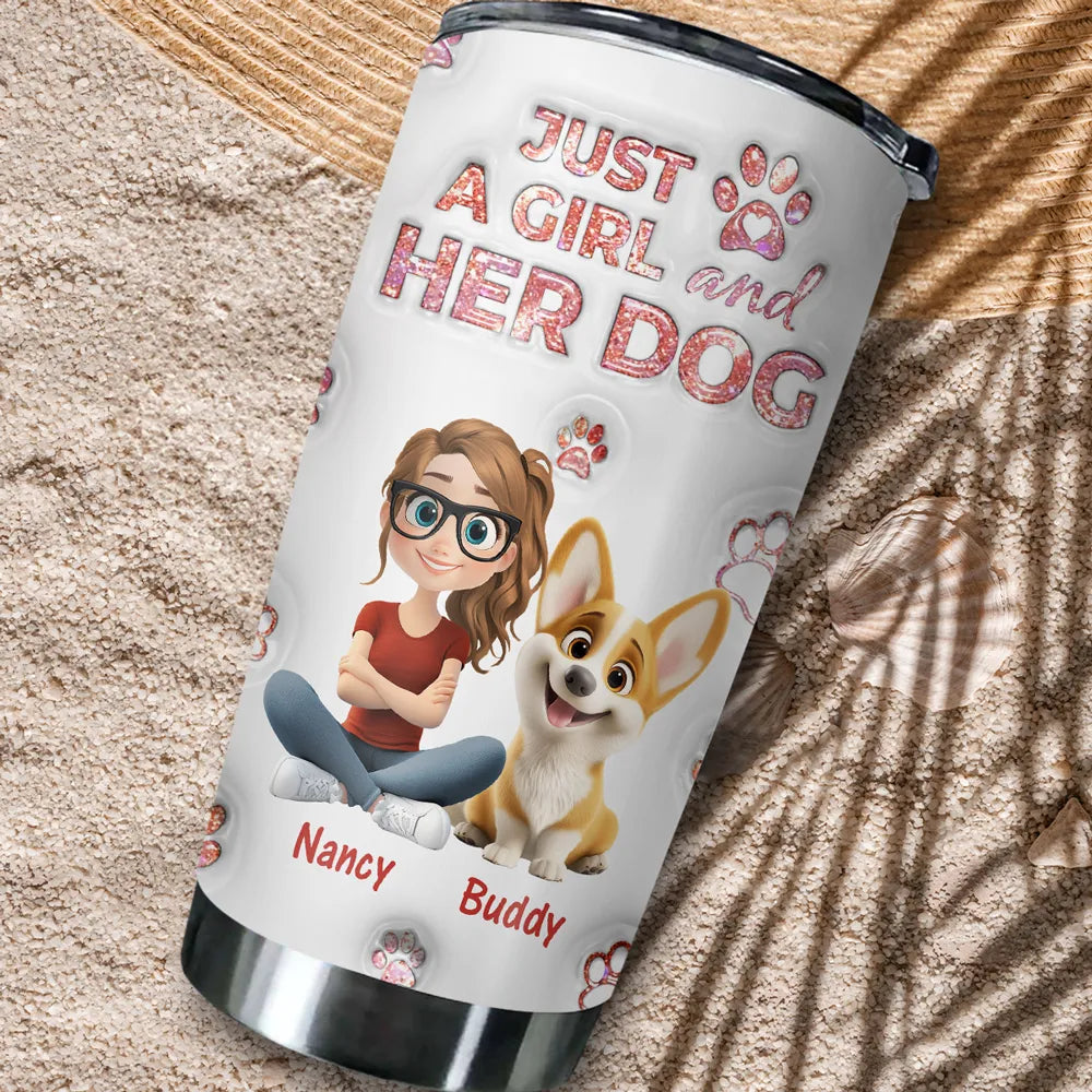 Personalized Insulated Travel Tumbler for Dog Moms, Just a Girl and Her Dog Art, Cute Unique Gift for Pet Lovers