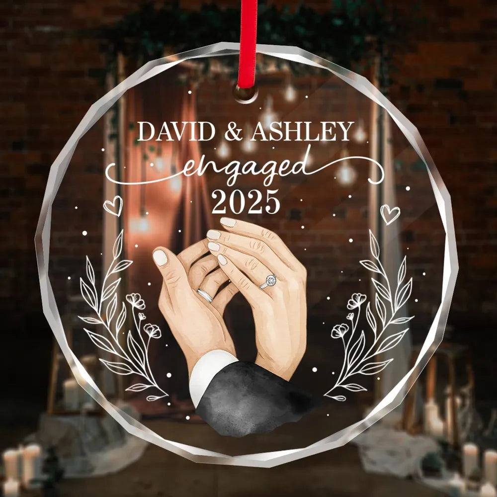 Engagement Crystal Ornament with Personalized Design, Romantic Touch for Couples, Perfect Gift Keepsake