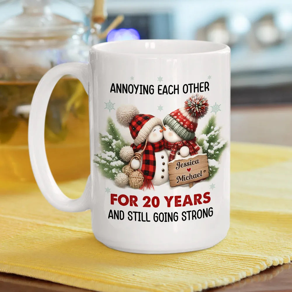 Personalized White Ceramic Mug with Cute Snowman Couple, Funny Anniversary Coffee Cup, Cozy Winter Keepsake, Unique Romantic Gift for Couples