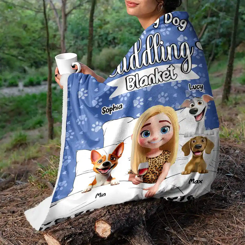 Fleece Blanket with Cute Dog Cartoon & Paw-Print Pattern, Cozy Cuddling Throw for Sofa or Bed, Unique Gift for Dog Lovers