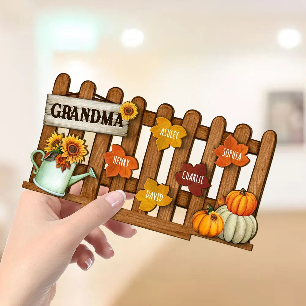 Personalized Grandma's Garden Fall Leaves Plaque, Keychain, Blanket, Sign - Perfect Fall Season Decor and Gift