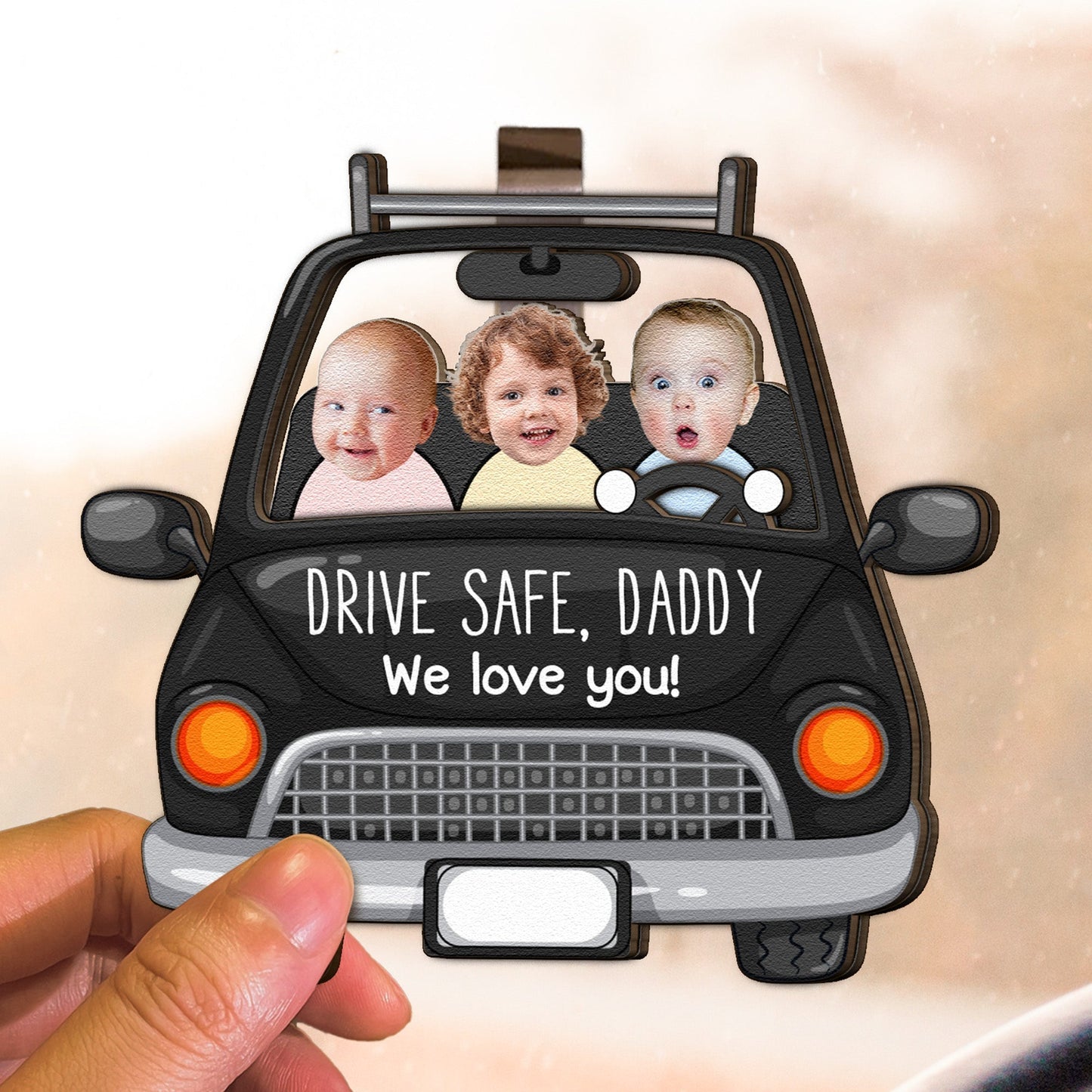 To Dad, With Love – Personalized Drive Safe Car Visor Clip with Kids – Heartfelt Gift from Family