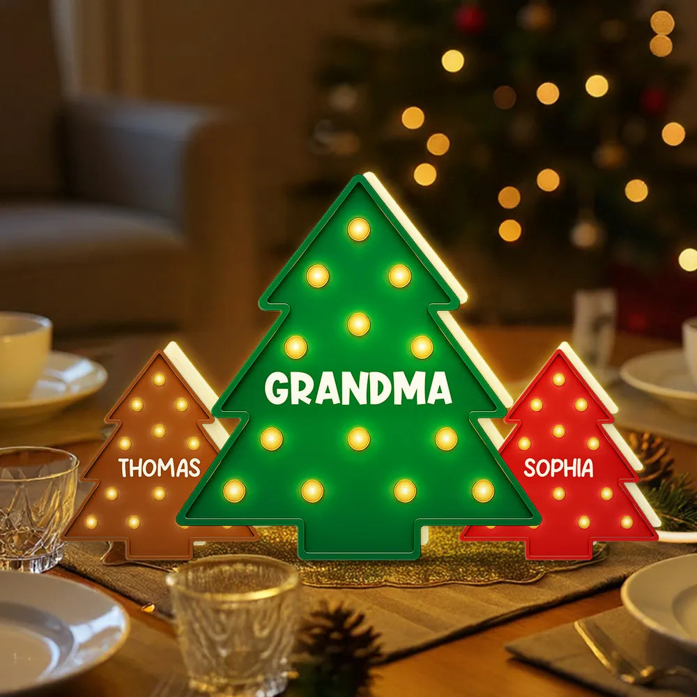 Christmas Tree Acrylic Light Box β Personalized Holiday Gift for Grandma and Family