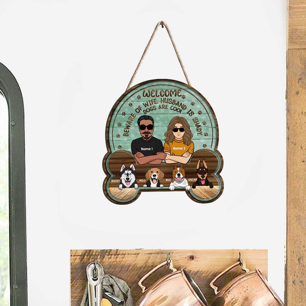 Welcome Be Aware Of Owners - Personalized Christmas Dog Wood Sign