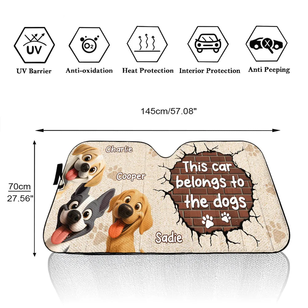 This Car Belongs to the Dogs Car Windshield Sunshade – Funny Personalized Pet Gift for Dog Lovers