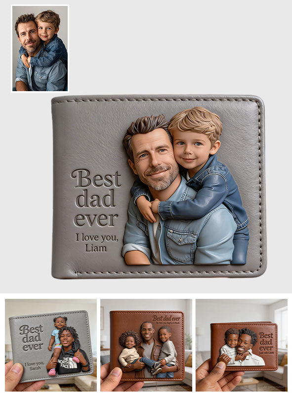 Custom 3D Photo Embossed Leather Wallet for Men - Personalized Best Dad Ever Bi-fold Wallet, Custom Father's Day Gift