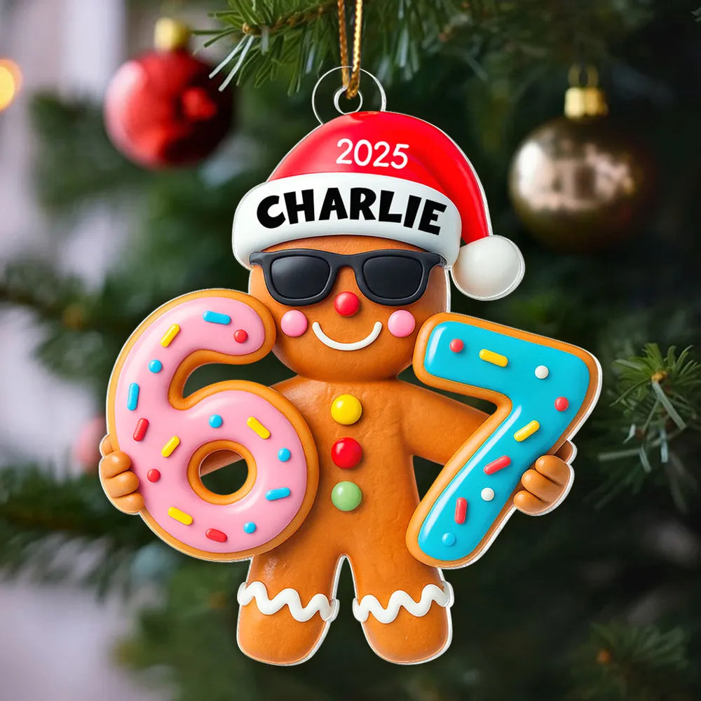 Personalized Gingerbread Acrylic Ornament with Trendy Six Seven Design β Cute Christmas Tree Decor & Unique Holiday Gift for Kids