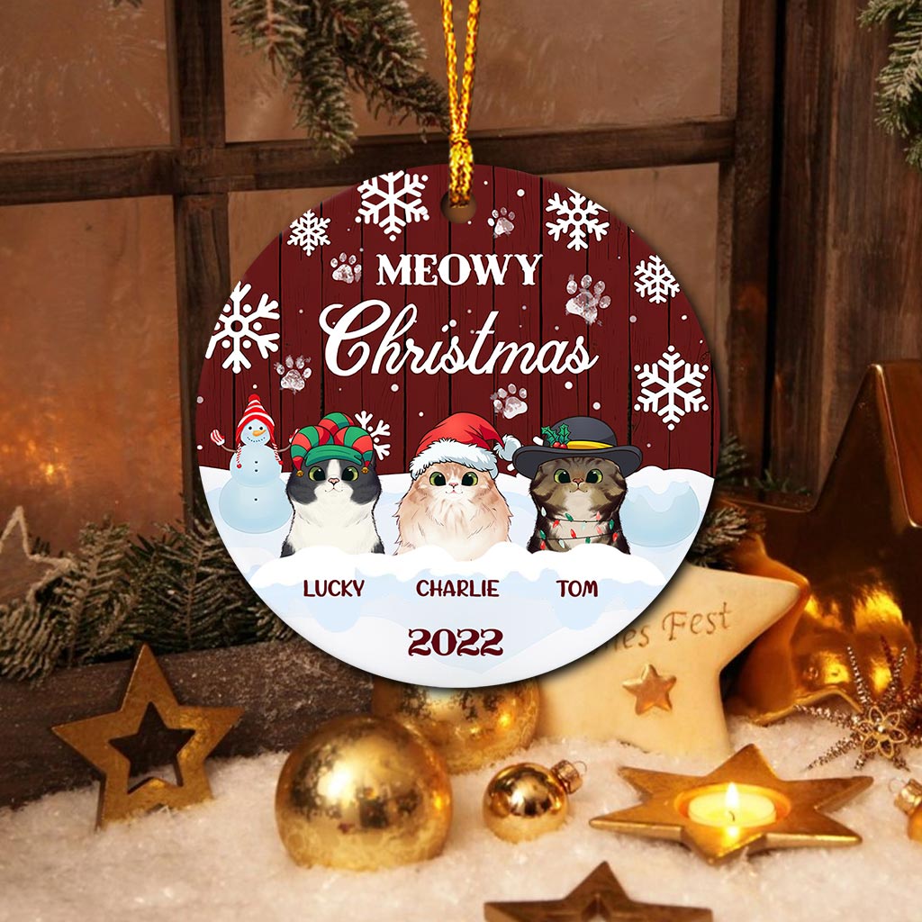 Meowy Christmas - Personalized Christmas Cat Ornament (Printed On Both Sides)
