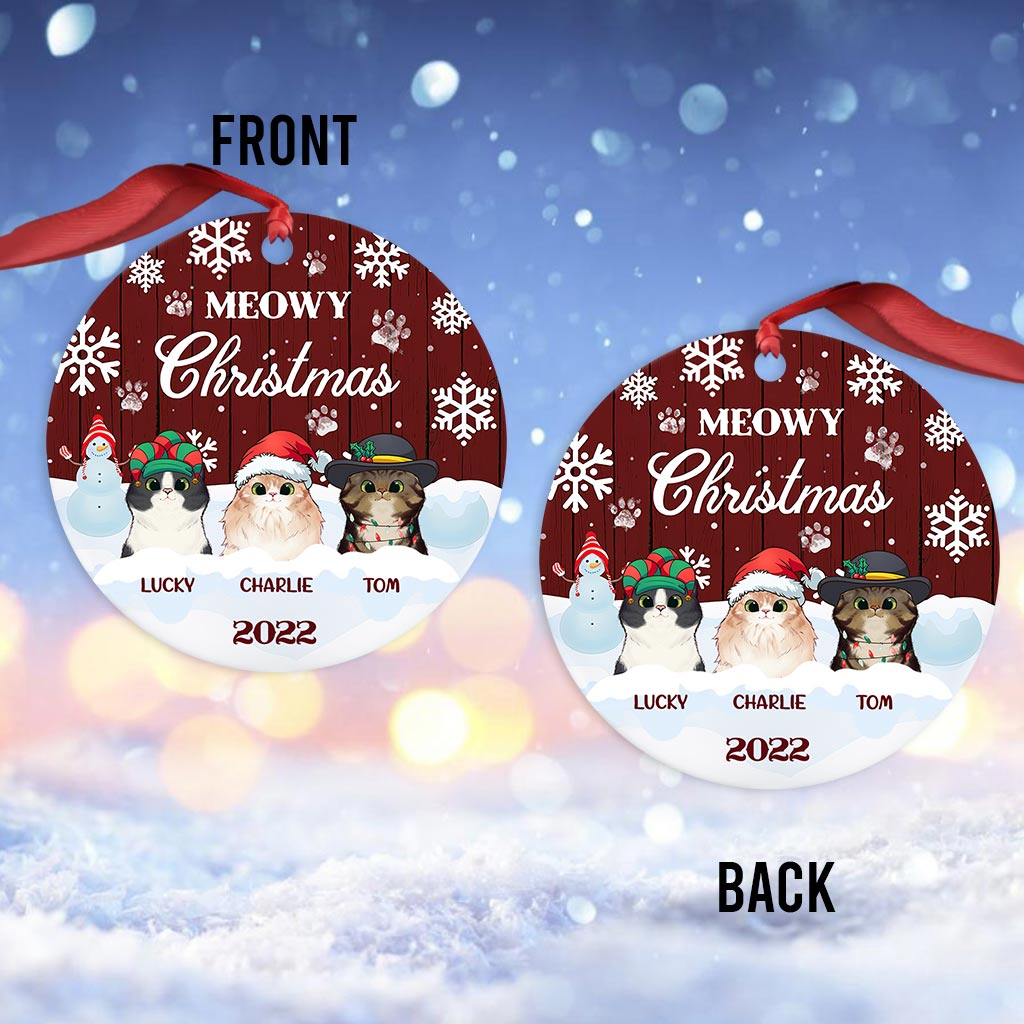 Meowy Christmas - Personalized Christmas Cat Ornament (Printed On Both Sides)