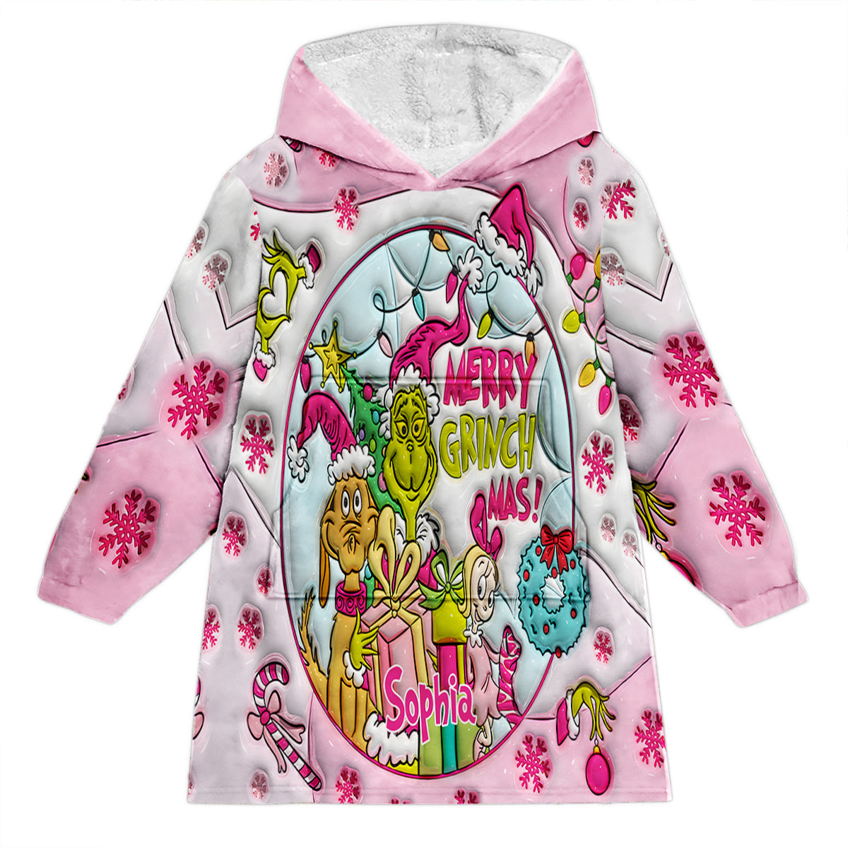 Merry Grinchmas - Personalized Stole Christmas Blanket Hoodie