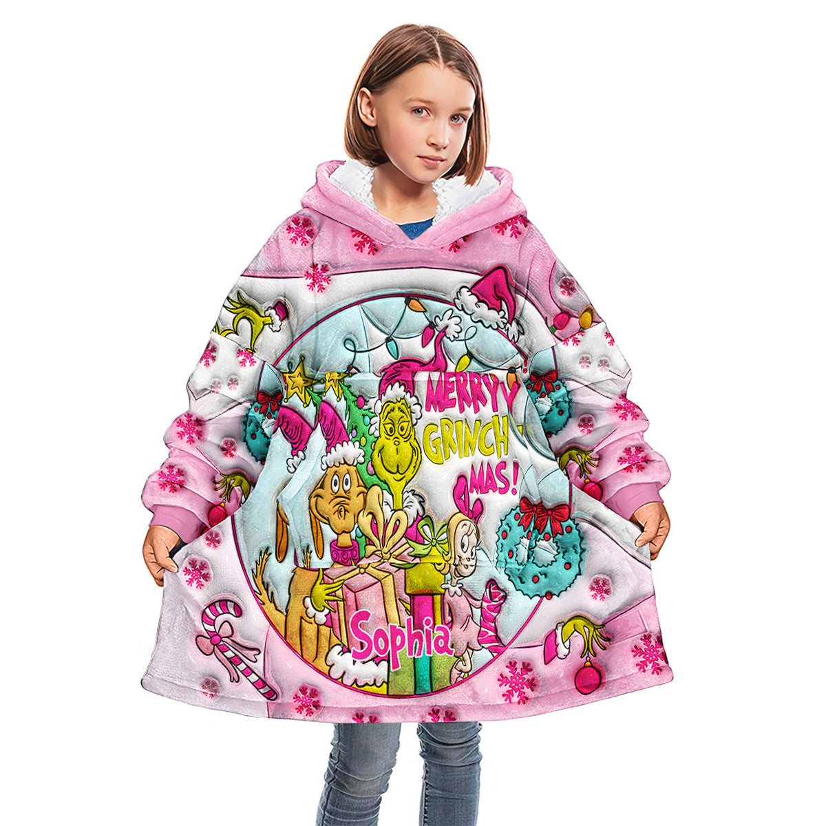 Merry Grinchmas - Personalized Stole Christmas Blanket Hoodie