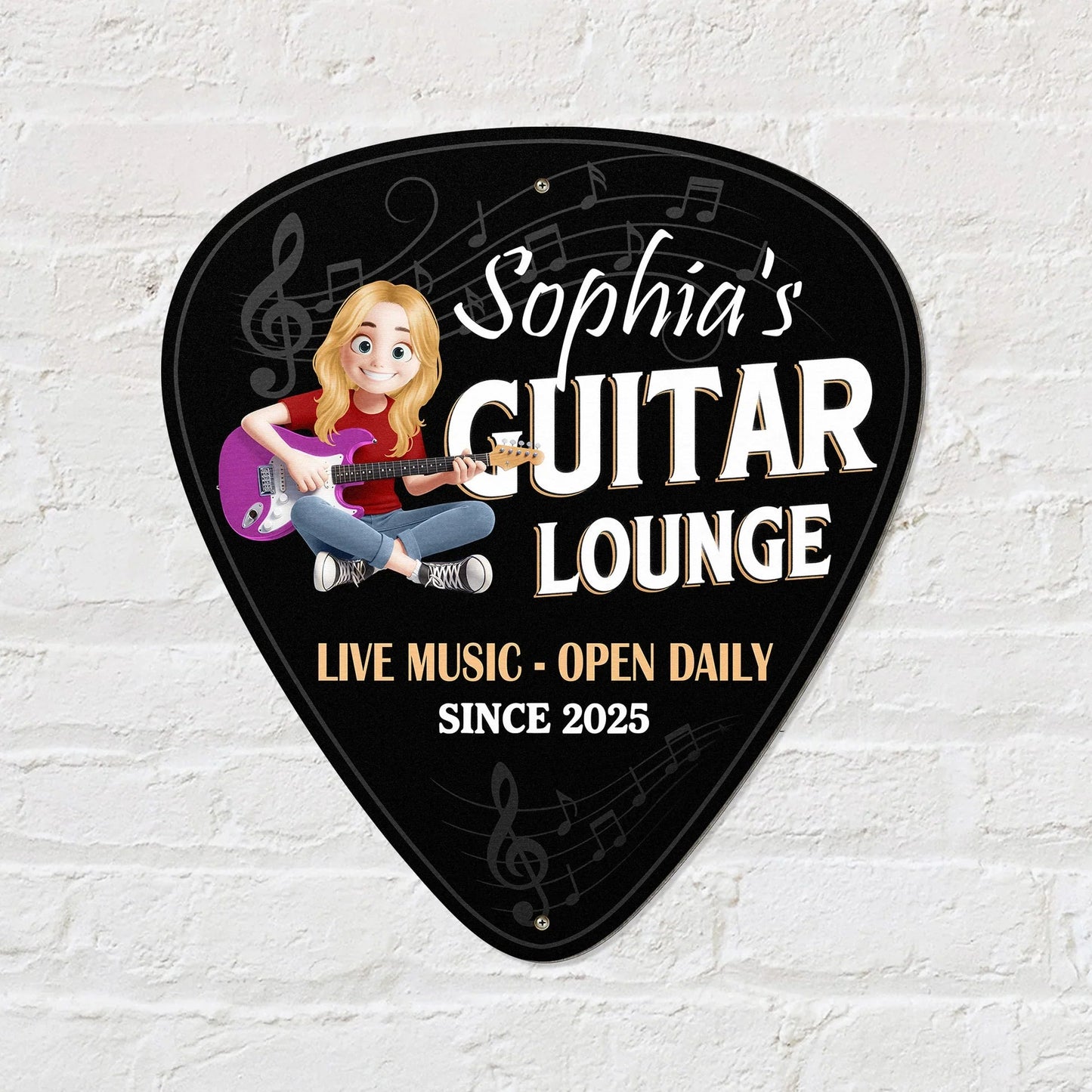 Personalized Shaped Metal Sign Guitar Lounge Music Room Wall Decor - Unique Gift for Guitar Lovers