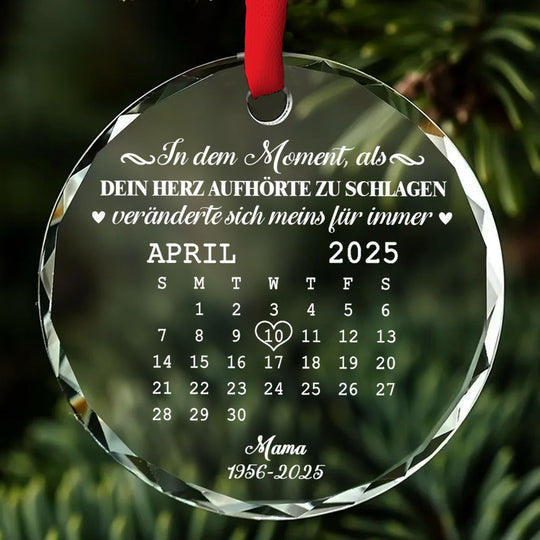 π Eternal Keepsake: Personalized Crystal Calendar Ornament | Engrave Your "Moment The World Stopped" or Beloved's Name & Date