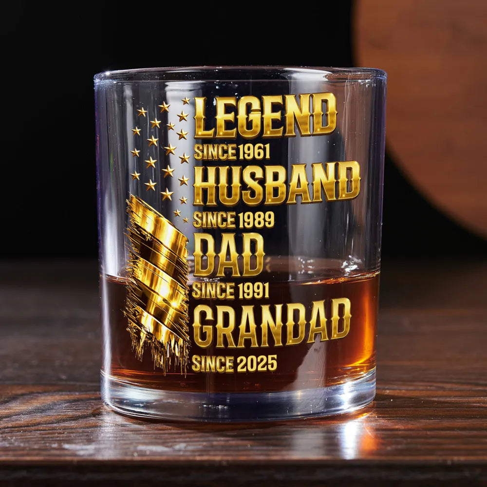 Personalized Whiskey Glass Legend Since Custom Gift for Husband Daddy Grandpa - Gold Feather Bar Look