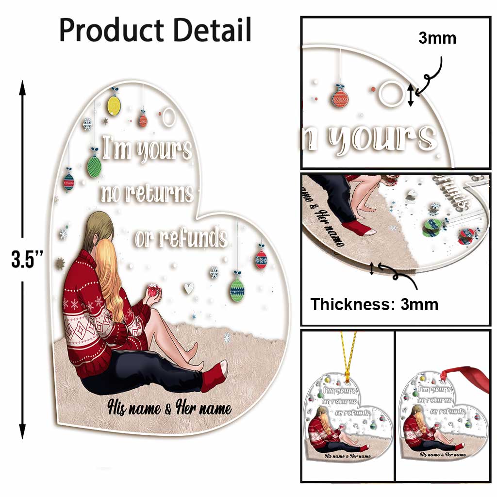 I'm Yours No Returns Or Refunds - Personalized Christmas Couple Transparent Ornament