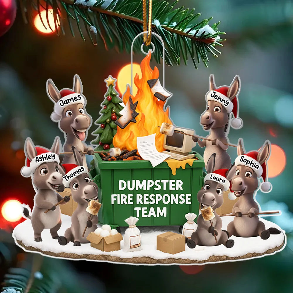 Personalized Acrylic Ornament Dumpster Fire Response Team Donkey Design Funny Christmas Gift for Coworkers