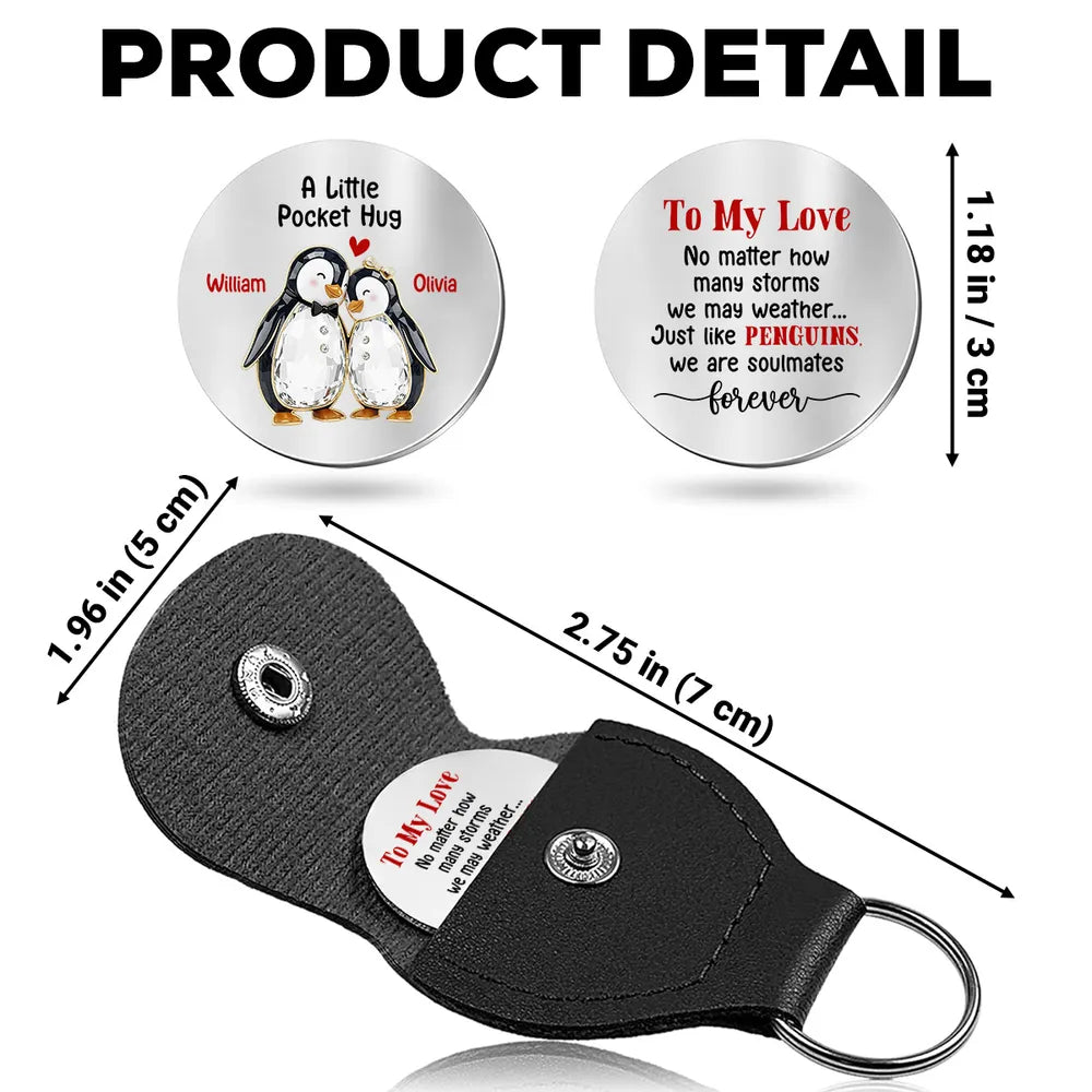 Pocket Hug Love Token with Penguin Soulmates Quote, Personalized Keepsake Gift for Couple to Carry Daily