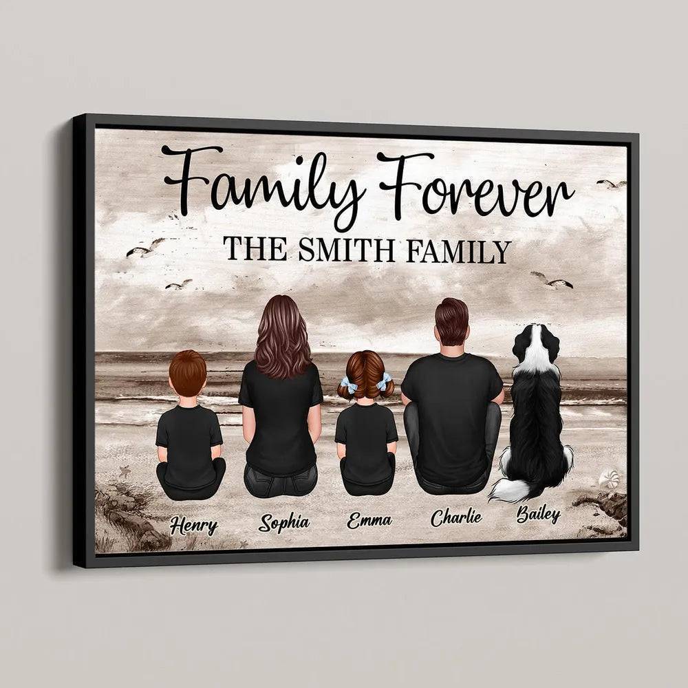 Family Beach Sunset Back View Keychain, Poster, Plaque - Unique Gift