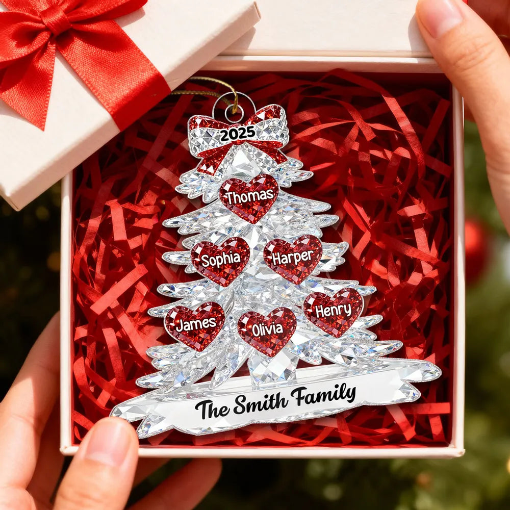 Personalized Acrylic Ornament Crystal Tree With Heart Names, Sparkly Family Keepsake Decor, Unique Gift