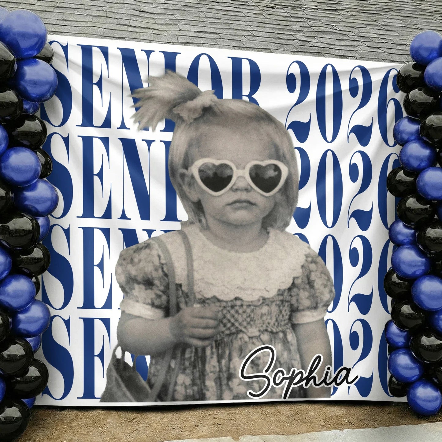 Personalized Graduation Backdrop Banner With Vintage Photo Look, Blue Class Celebration Decor, Unique Creative Gift