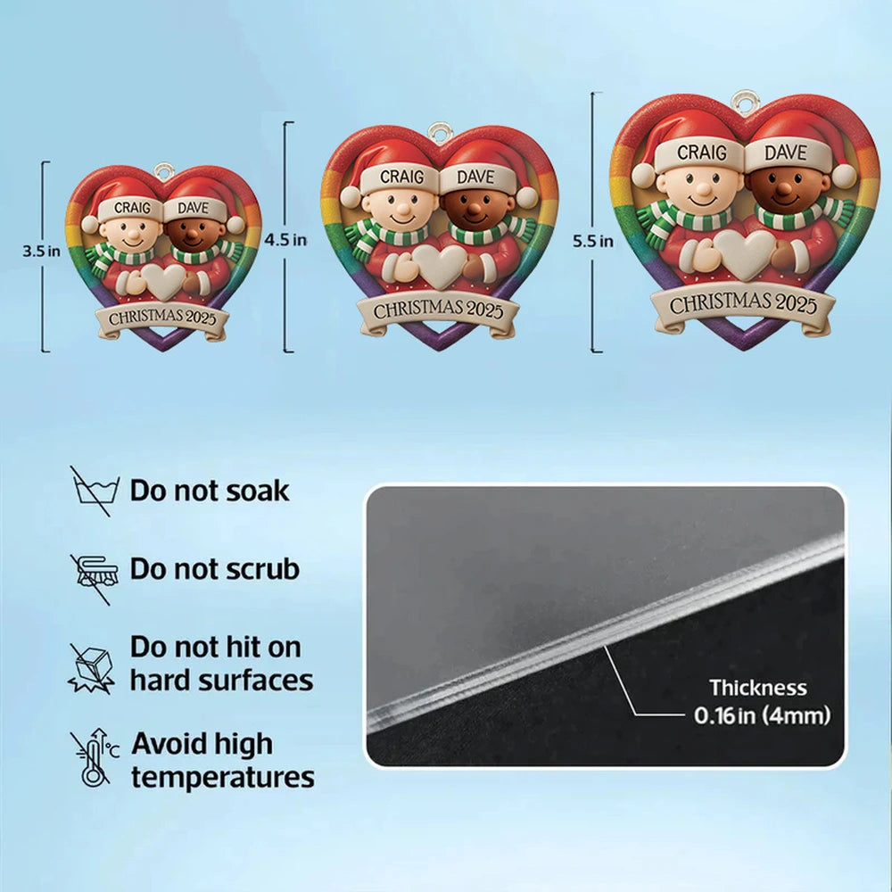 Custom LGBT Couple Acrylic Ornament, Cozy Hugging Santa Characters for Holiday Celebration, Romantic Keepsake & Special Gift