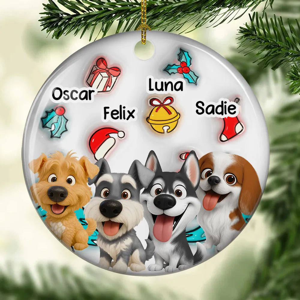 Ceramic Ornament with Cartoon Dog and Christmas Theme, High Clarity, Fun Gift for Pet Lovers