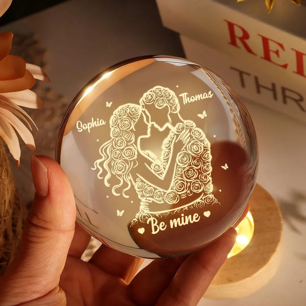 Personalized Crystal Ball LED Night Light -Romantic Rose Couple Night Light for Bedroom Decor Unique Valentine's Day Gift for Her or Him