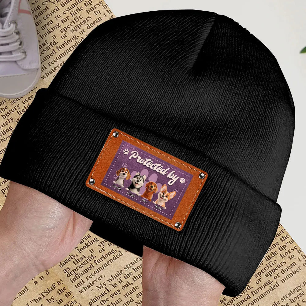 Leather Patch Beanie Hat with Pet Protector Design, High Clarity, Fun and Warm Gift for Winter