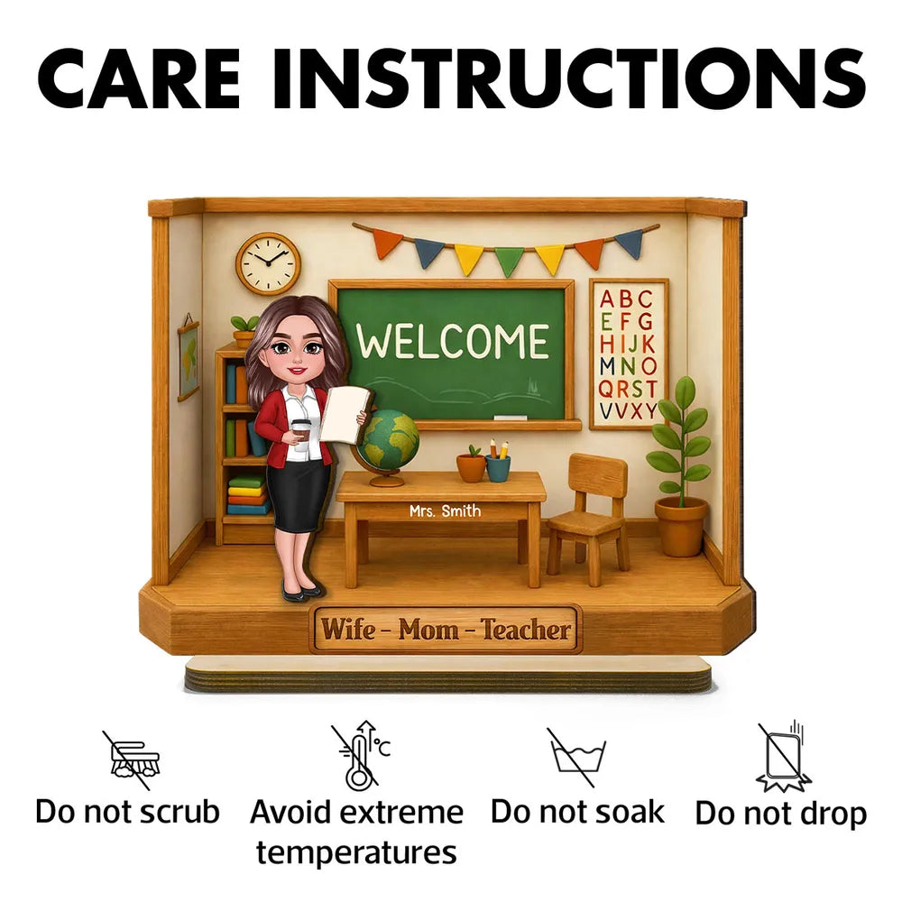 Personalized 2-Layer Wooden Plaque, Classroom Welcome Teacher Scene, Unique Gift for Teacher Mom with Heartfelt Vibe