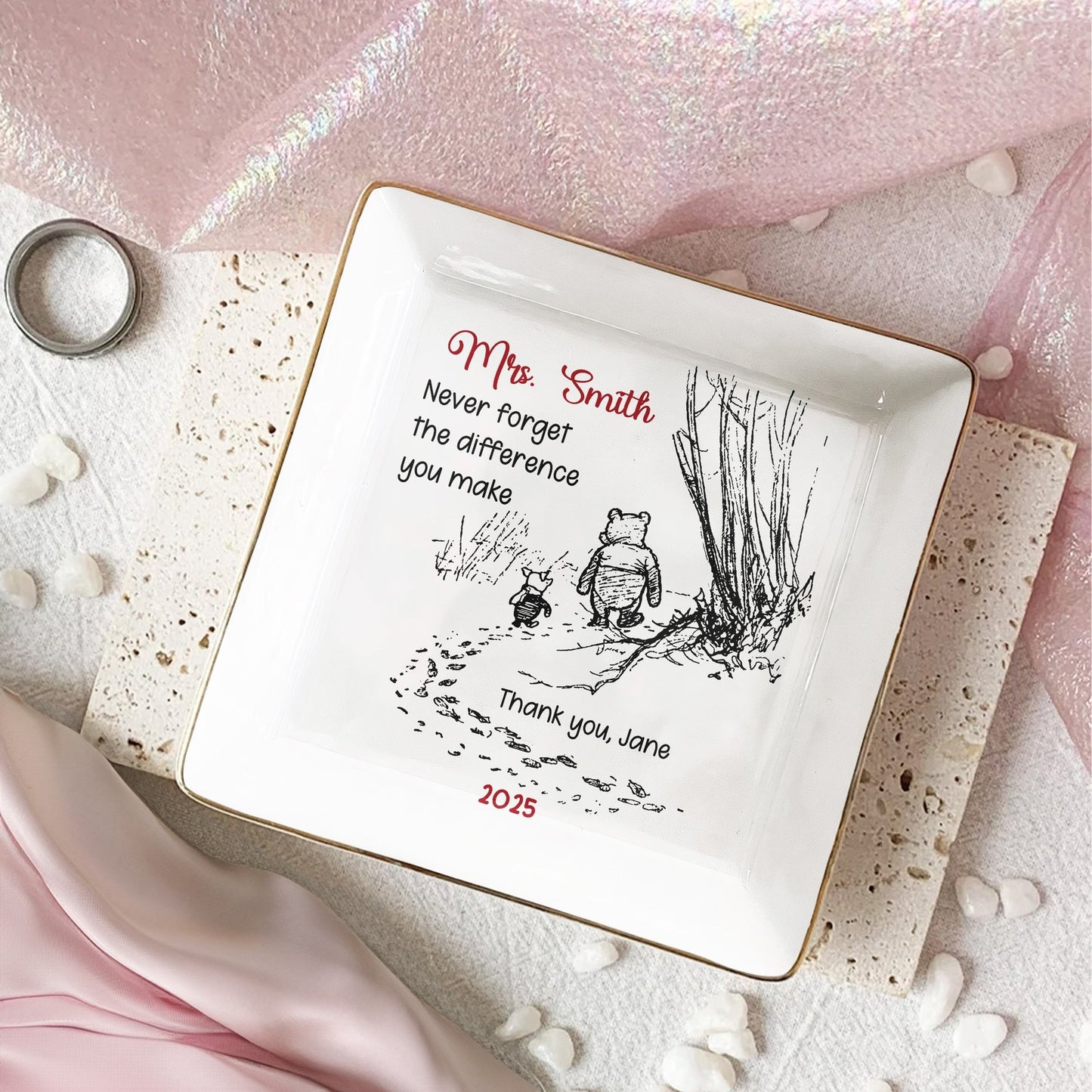 Inspirational Jewelry Dish Thank You Gift β Never Forget The Difference You Make, Charming Sketch Design, Unique Creative Gift for Someone Special