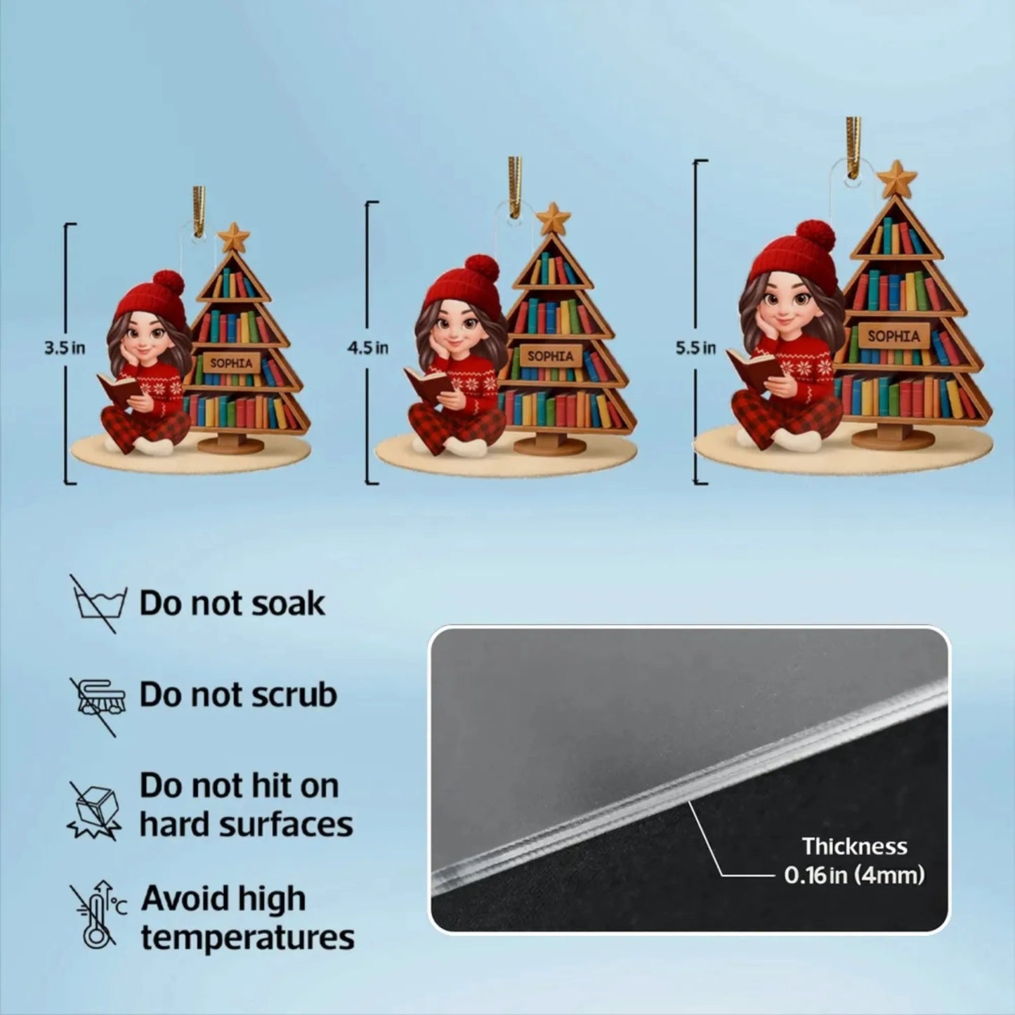 Book Lover Girl Acrylic Ornament – Cozy Holiday Gift for Readers, Festive Tree Decoration