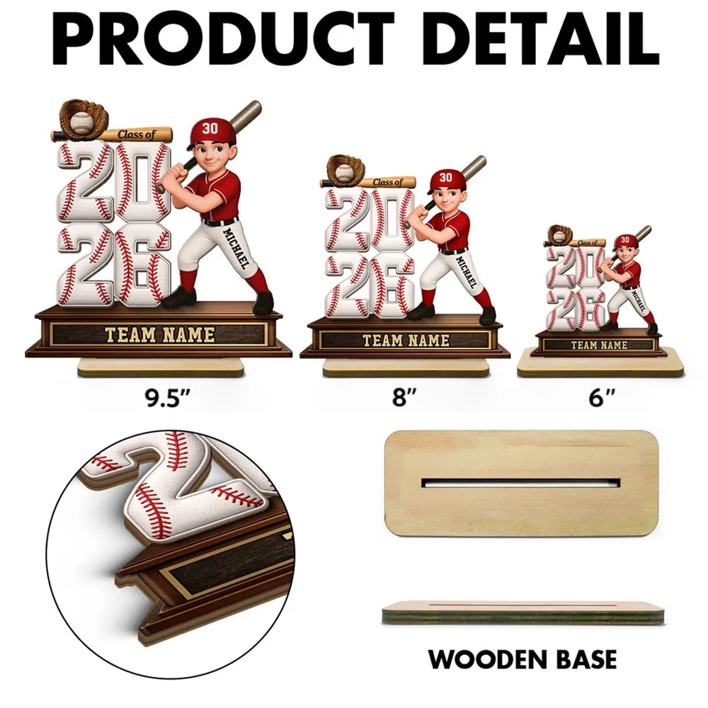 2-Layer Wooden Plaque for a Baseball Grad, Custom Player and Team Name Keepsake with Stadium Vibes, Heartfelt Gift