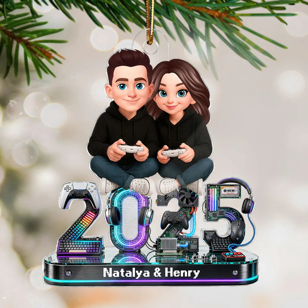 Personalized Gaming Couple Acrylic Ornament Christmas Decor, Cute Gamer Couple Keepsake, Unique Gift for Boyfriend or Girlfriend