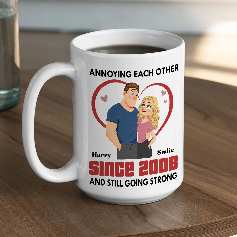 Personalized Couple Ceramic Mug - Cute Heart Cartoon for Morning Coffee, Unique Creative Gift for Husband or Wife