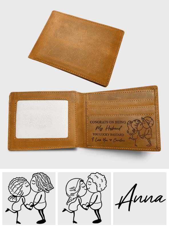 Congrats On Being My Husband Boyfriend - Personalized Couple Leather Wallet