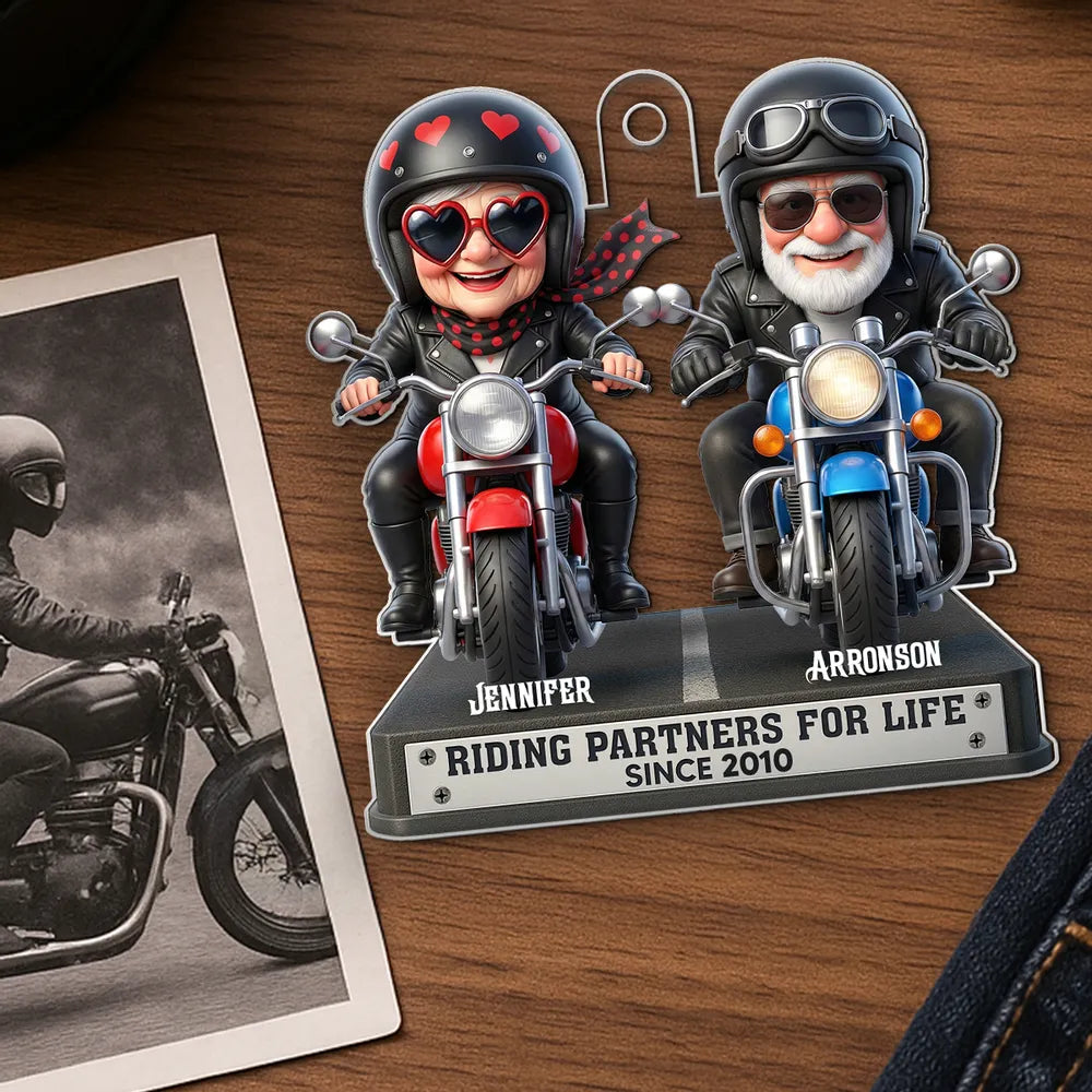 Acrylic Car Hanger Riding Partners for Life - Personalized Cute Motorcycle Couple Mirror Decor, Unique Gift