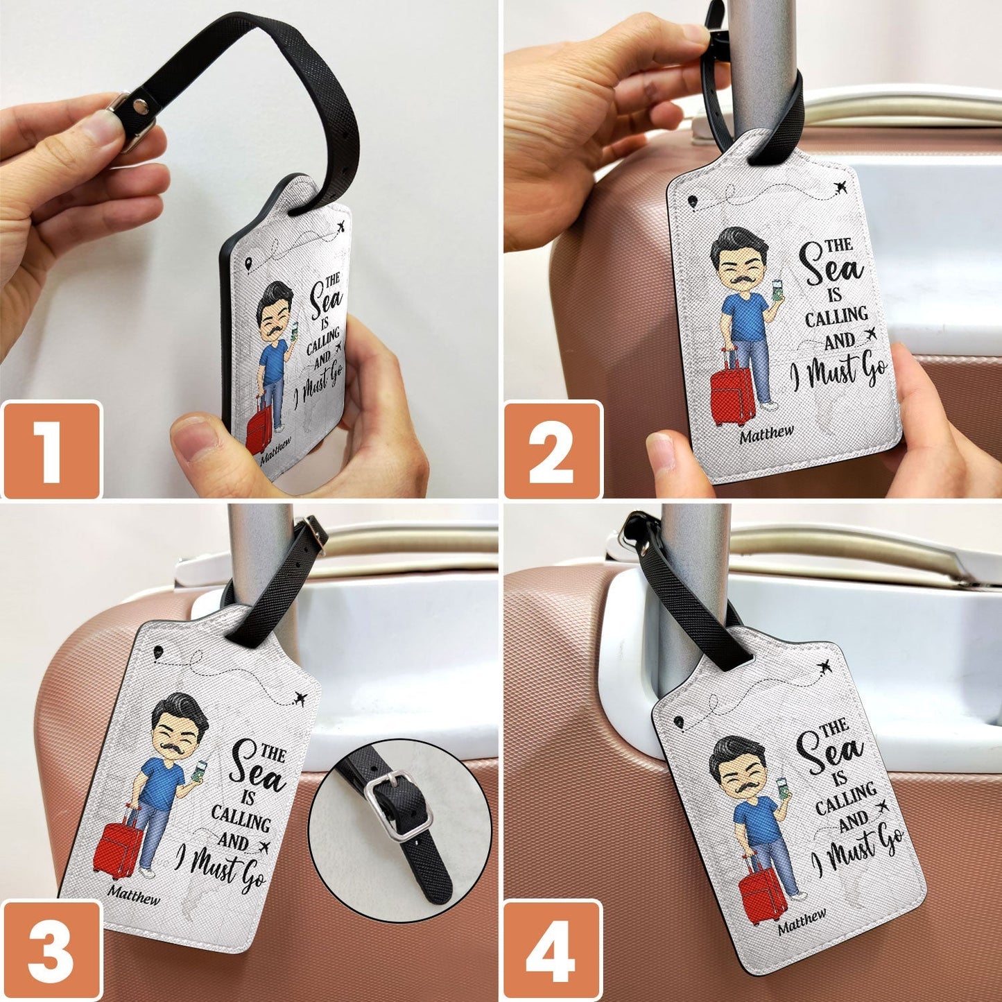 Personalized Leather Luggage Tag for Girls Who Love Traveling β Cute Cartoon Traveler, Easy to Spot, Unique Travel Gift