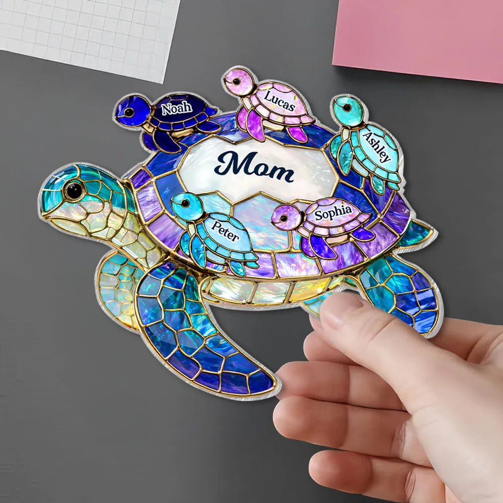 Mom Sea Turtle Acrylic Fridge Magnet, Personalized Family Keepsake, Bright Kitchen Decor, Thoughtful Gift for Her