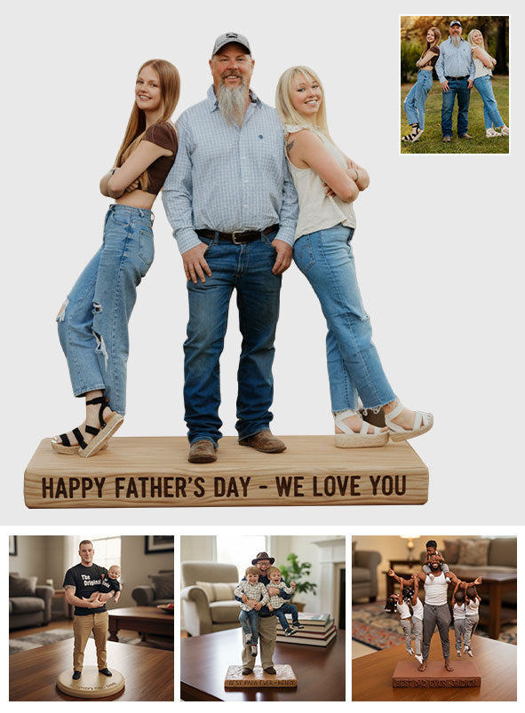 Custom Black Father Son and Daughter Personalized Figurine Statue - Best Dad Ever Nameplate Keepsake - Unique Father's Day Desk Ornament Gift